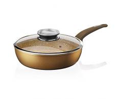 TOWER Cerastone Sautierpfanne, geschmiedet, mit Antihaft-Innenbeschichtung und Deckel, Keramik, Gold, Sauteuse