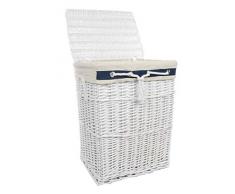 DVier SWWK-39WRt-c Wäschekorb, Korb, Weide, Weiß, mit Bezug, Deckel, Marine Motiv, Mass: BxTxH 48x36x62cm