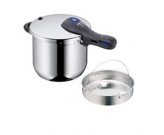 WMF Perfect Plus Schnellkochtopf 6,5l mit Einsatz, Schnelltopf 22 cm, Cromargan Edelstahl poliert, Induktion, 2 Kochstufen, Einhand-Kochstufenregler
