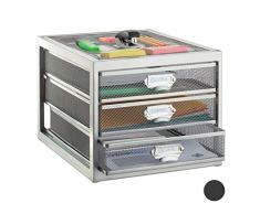 Relaxdays Schubladenbox, 3 Schubfächer, für Din A4 Dokumente, Ordnungssystem für Schreibtisch, Aktenablage, Silber