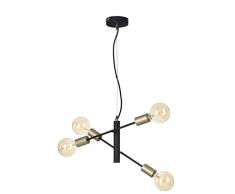 Briloner Leuchten Pendelleuchte, Pendellampe mit 4 Spots im Retro/Vintage Design, Metall, 60 W, Schwarz-pale-gold
