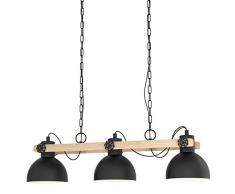 EGLO Pendellampe Lubenham, 3 flammige Vintage Pendelleuchte im Industrial Design, Retro Hängelampe aus Stahl und Holz, Farbe: Schwarz, braun, Fassung: E27