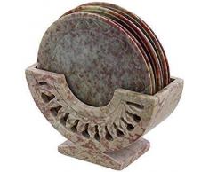 Shalinindia Steinornament-Untersetzer mit Halterung, zeitgenössisch, Esstisch, Kaffeetisch, Couchtisch