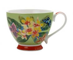 Maxwell Williams Exotica Teetasse, Frangipani Green Print, in Geschenkbox, grün/rot, Porzellan, porzellan, Frangipani Grün, 400 ml
