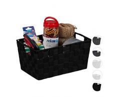 Relaxdays Aufbewahrungskorb, Griffe, vielseitiges Körbchen für Regale & Schränke, Kunststoff, 15,5x31x20,5 cm, schwarz, M