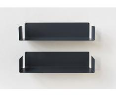 TEEbooks - Wandregal - 2er Set - STAHL - GRAU - 60x15x15cm