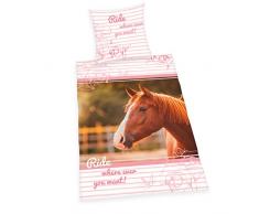 Herding YOUNG COLLECTION Bettwäsche-Set, Pferd, Kopfkissenbezug 80x80cm, Bettbezug 135x200cm, 100% Baumwolle, Renforcé, mit leichtläufigem Reißverschluss