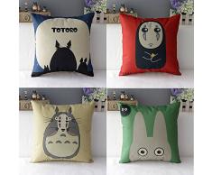womhopekxgj 4 PCS Studio Ghibli My Neighbor Totoro Serie - Baumwolle Leinen Überwurf Kissenbezug Quadratisch Überwurf, 45,7 x 45,7 cm, baumwolle, B (Set of 4), 45,7 cm
