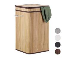Relaxdays, Natur Wäschekorb Bambus, faltbar & tragbar, XL 70l mit Deckel, eckiger Wäschesammler, HxBxT: 63 x 36 x 36 cm, Stoff, Standard
