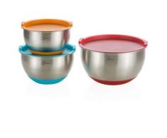 Genius Edelstahl-Schüsseln inkl. Deckel | 6 Teile | Silikon-Boden | Rühr Salat-Schüssel | NEU, Bunt, 1-3 Liter