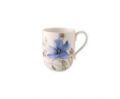 Villeroy & Boch - Mariefleur Gris Latte Macchiato-Becher, schöner Kaffeebecher mit verspieltem Blumendekor aus Premium Porzellan, 480 ml