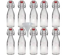 Viva Haushaltswaren - 10 x kleine Glasflasche 200 ml mit Bügelverschluss aus Porzellan zum Befüllen, als kleine Likörflasche & Saftflasche verwendbar (inkl. Trichter Ø 7 cm)