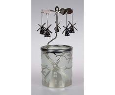 Kerzenfarm Hahn Glaskarussell Teelichthalter Windlicht 84390 Motiv WINDMÜHLE Größe 16 x 6 x 6 cm …, Glas, Metall Silber, 6 x 6 x 7 cm