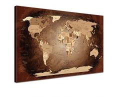 LANA KK - Weltkarte Leinwandbild mit KorkrÃ¼ckwand zum pinnen der Reiseziele â âWorldmap Antikâ - englisch - Kunstdruck-Pinnwand Globus in braun, einteilig & fertig gerahmt in 120x80cm