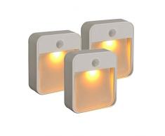 Mr. Beams MB720 schlaffreundliche batteriebetriebene Bewegungserkennungs-LED; kleben Sie dieses Nachtlicht mit gelber Leuchte an eine beliebige Stelle, plastik, weiß, 3er-Pack