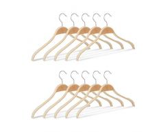 Relaxdays, Natur Kleiderbügel Holz 10er Set, rutschfeste Lamellen, natürliche Optik, 360° drehbarer Haken, stabil, 40 cm