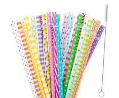 30 St�ck wiederverwendbare Strohhalme, BPA-frei, 22,8 cm, bunter Druck harter Platik gestreift Trinkhalme f�r Einmachglas, Familie oder Party, Reinigungsb�rste enthalten