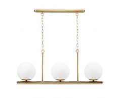 Relaxdays Esstischlampe GLOBI, 3-flammige Hängeleuchte aus Eisen, 3 Kugeln aus Milchglas, E14, 81,5 x 91,5 x 19 cm, gold