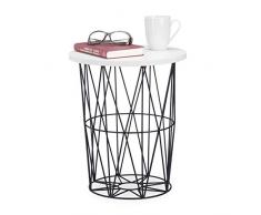 Relaxdays, weiß-schwarz runder Beistelltisch mit Metallkorb, dekorativer Couchtisch, Wohnzimmertisch modern, 42cm hoch, Design A