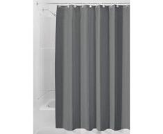 iDesign Duschvorhang aus Stoff, waschbarer Badewannenvorhang aus Polyester in der Größe 180,0 cm x 200,0 cm, wasserdichter Vorhang mit verstärktem Saum, dunkelgrau
