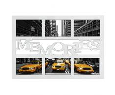 Hama Collage Bilderrahmen für Fotocollagen Budapest - Memories (Fotorahmen mit Memories-Schriftzug für 6 Fotos im Format 10x15, Kunststoff-Rahmen, Echtglas) Fotogalerie weiß