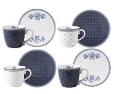 Katie Alice Vintage Indigo Stilvolle Espressotassen mit Untertassen, aus Keramik, 8teiliges Set, – je 80 ml (3 fl oz)