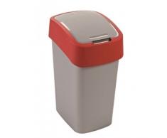 CURVER Abfalleimer FLIP BIN 10L Abfalleimer, Silber/Rot, 18.9x23.5x35