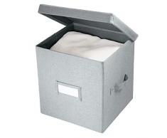 iDesign Codi Aufbewahrungsbox mit Deckel, würfelförmige Ordnungsbox aus Polyester, grau