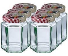 Westmark 6 Sechseckige Einmachgläser mit Twist-Off-Deckel, Glasvolumen je 191 ml, Glas/Weißblech, Transparent/Bunt, 66452270