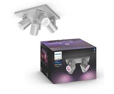 Philips Hue White & Col. Amb. LED 4-er Spot Argenta, aluminium, dimmbar, 16 Mio. Farben, steuerbar via App, kompatibel mit Amazon Alexa (Echo, Echo Dot)