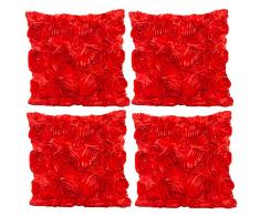JOTOM Rosen Blumen Design Kissenbezug Einfarbig Dekokissen Kissen für Zuhause Sofa Büro Outdoor Couch SchlafzimmerHaus Zimmer Hotel 40x40 cm 4er Set (Rot)