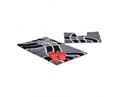 Relaxdays Badgarnitur 2-teilig mit Wellenmuster, Für Fußbodenheizung, Waschbar, Badematte und WC-Vorleger, Für Stand-WC, 80 x 50 cm, grau