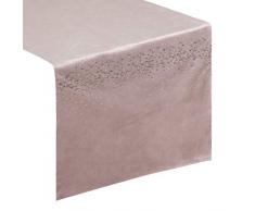 Eurofirany Tischdecke Tischläufer Samt Tischdekoration Tischband Tischtuch Velvet Edel Elegant Steinchen Zirkonien 1 STK, Rosa, 35X140 cm