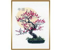 Riolis Bonsai Sakura Wunsch des Wohlbefindens Kreuzstichpackung, Baumwolle, Mehrfarbig, 35 x 45 x 0,1 cm