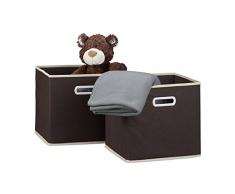 Relaxdays Faltbox 2er Set, quadratisch H x B x T 30 x 30 x 30 cm, Aufbewahrungsbox, Regalbox, braun