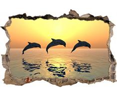 Pixxprint 3D_WD_S2587_62x42 wundervolle Delfine im Sonnenlicht Wanddurchbruch 3D Wandtattoo, Vinyl, bunt, 62 x 42 x 0,02 cm