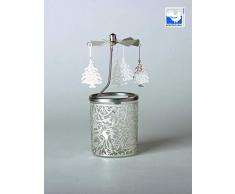 Kerzenfarm Hahn Glaskarussell Teelichthalter Windlicht 84341 Motiv Weihnachtsbaum Größe 16 x 6 x 6 cm Glaskarussel, Glas, Silber, 6 cm