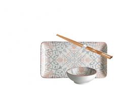 Mäser, Serie Nantes, Sushi-Set 18-teilig, rechteckig, Porzellan Geschirr-Set für 6 Personen, dekoriert in den Farben Grau und Rosa