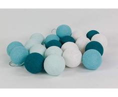 Cotton Ball Lights Aqua Wasser 50 LED Lichterkette mit USB Anschluss, Baumwolle, weiß - licht-türkis - hell-türkis - türkis