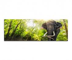 Panoramabild auf Leinwand und Keilrahmen 150x50cm Thailand Wald Wasserfall Elefant Sonnenlicht