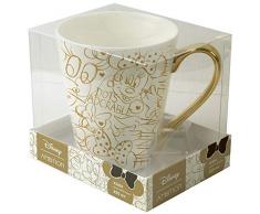 Ambition 92604 Disney Minnie Punkte dekorative Geschenk Verpackung 320 ml Trinkbecher Porzellanbecher Teebecher Kaffeebecher Kinder Tasse modern elegant Gold Porzellan mit Henkel