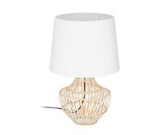 Relaxdays, weiß/natur Tischlampe Bambus, runder Lampenschirm, Holzfuß, E27, modern, Nachttischlampe, H x D: 50 x 30 cm