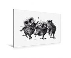 Calvendo Premium Textil-Leinwand 75 cm x 50 cm quer, DREI verrückte Eulen | Wandbild, Bild auf Keilrahmen, Fertigbild auf echter Leinwand, Leinwanddruck: Lustig und frech Tiere Tiere