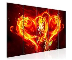 Bilder Feuer Herz Blume Wandbild 200 x 80 cm Vlies - Leinwand Bild XXL Format Wandbilder Wohnzimmer Wohnung Deko Kunstdrucke Rot 5 Teilig - MADE IN GERMANY - Fertig zum Aufhängen 102255a