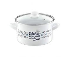 AMBITION Nordic 16 cm mit Deckel Gemüsetopf Kochtopf Suppentopf Kohlestahl Emaille beschichtet Induktion Alle Herdarten modern skandinavische Still Mosaikmuster, weiß, blau, transparent