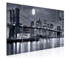 Bilder New York City Wandbild 150 x 60 cm Vlies - Leinwand Bild XXL Format Wandbilder Wohnzimmer Wohnung Deko Kunstdrucke Weiß 5 Teilig - MADE IN GERMANY - Fertig zum Aufhängen 606756a