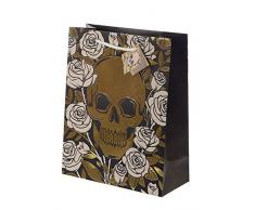 Puckator Miss Pretty London Geschenktüte Totenköpfe und Rosen, metallisch, Multi, Height 33cm Width 26cm Depth 12cm