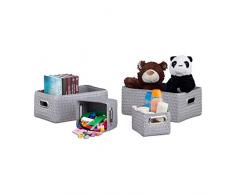 Relaxdays Aufbewahrungskörbe 4er Set, Korb-Optik, 24 l robust, Aufbewahrungsboxen für Bad, Stauraum zum Aufteilen, grau