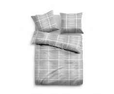 TOM TAILOR 0009877 Flanell Bettwäsche Garnitur mit Kopfkissenbezug (Baumwolle) 1x 155x200 cm + 1x 80x80 cm, grau