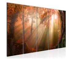 Bilder Wald Landschaft Wandbild 200 x 80 cm Vlies - Leinwand Bild XXL Format Wandbilder Wohnzimmer Wohnung Deko Kunstdrucke Rosa 5 Teilig - MADE IN GERMANY - Fertig zum Aufhängen 607155b
